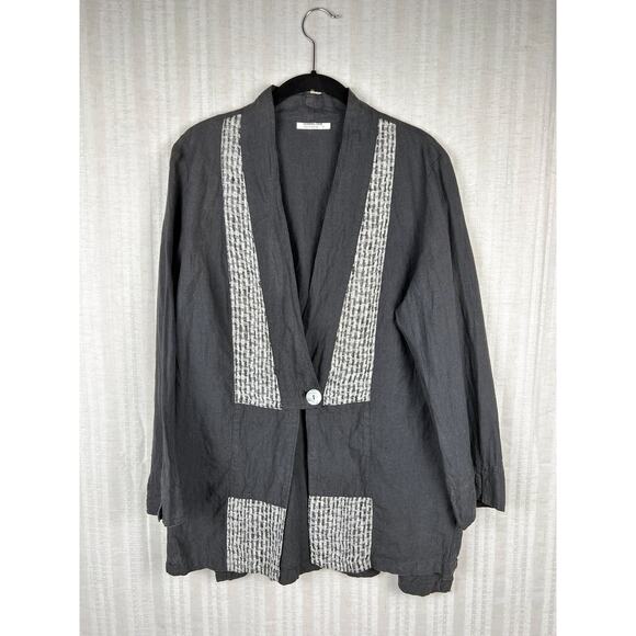 Banana Blue Australia Black Linen One Button Relaxed Blazer Overshirt Size M - Picture 1 of 7